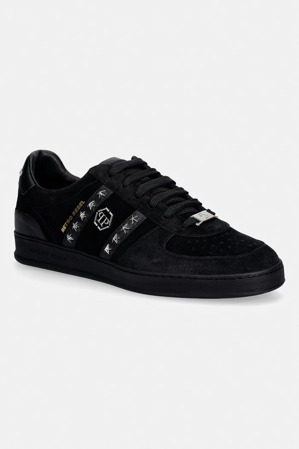 Замшеві кросівки Philipp Plein Low-Top Retro Rebel колір чорний