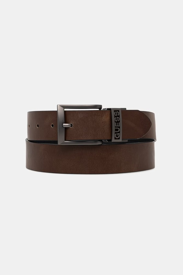 Двусторонний ремень мужской кожаный Guess цвет черный