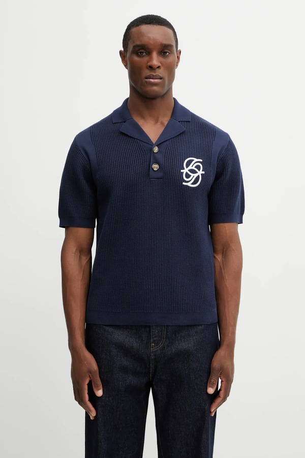 Бавовняне поло Drôle de Monsieur Polo Maille Monogramme колір синій