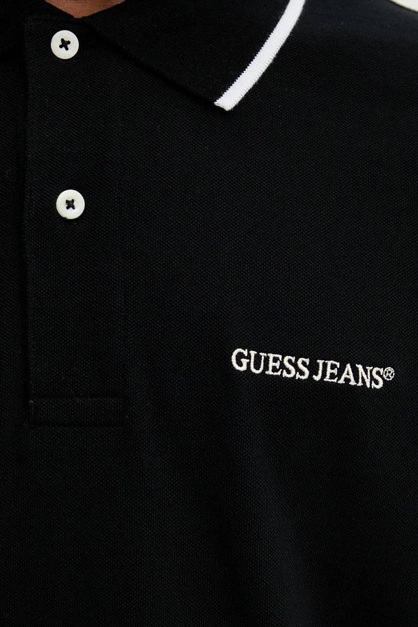 Бавовняне поло Guess Jeans колір чорний фото 4