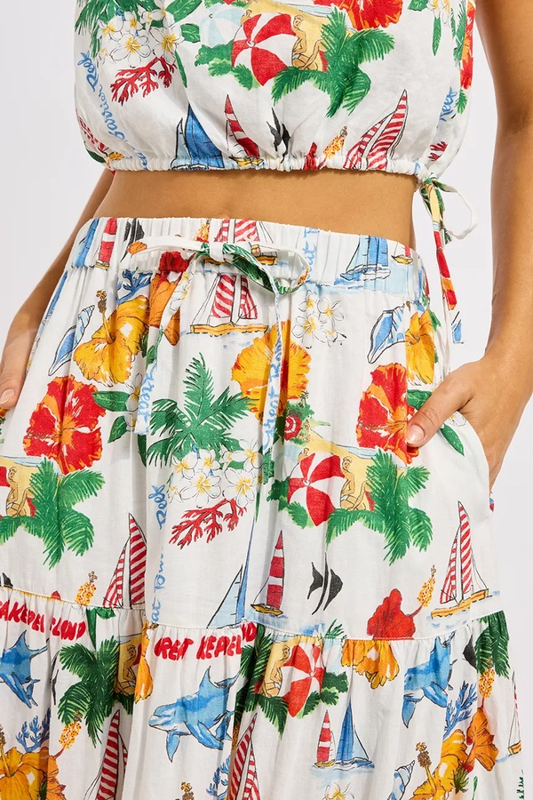 Спідниця-кльош з льоном Seafolly Tiered колір барвистий фото 4