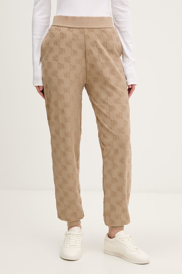 Штани loungwear жіночі з бавовною HUGO TERRYMONOGRAM_PANTS колір бежевий