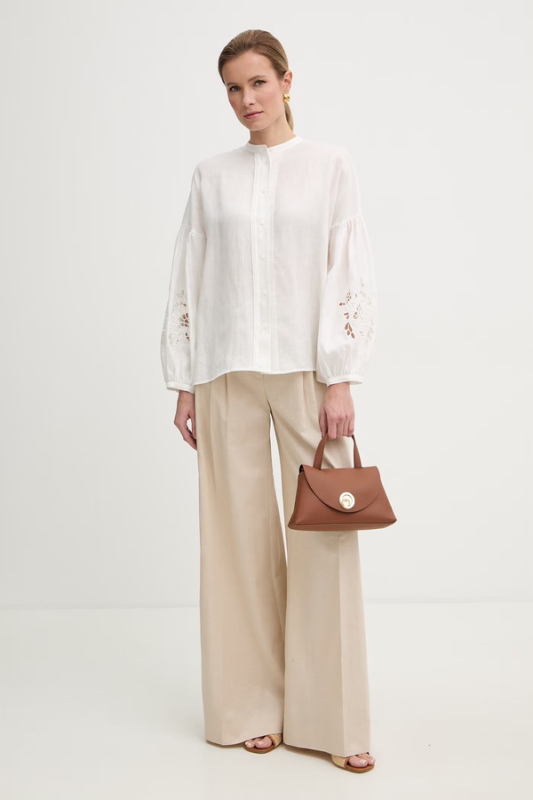 Штани wide leg жіночі з додаванням льону Twinset колір бежевий