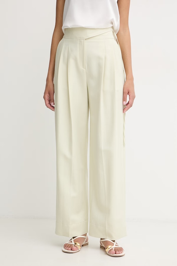 Брюки wide leg женские из добавлением льна BOSS Orange C Talily цвет зеленый