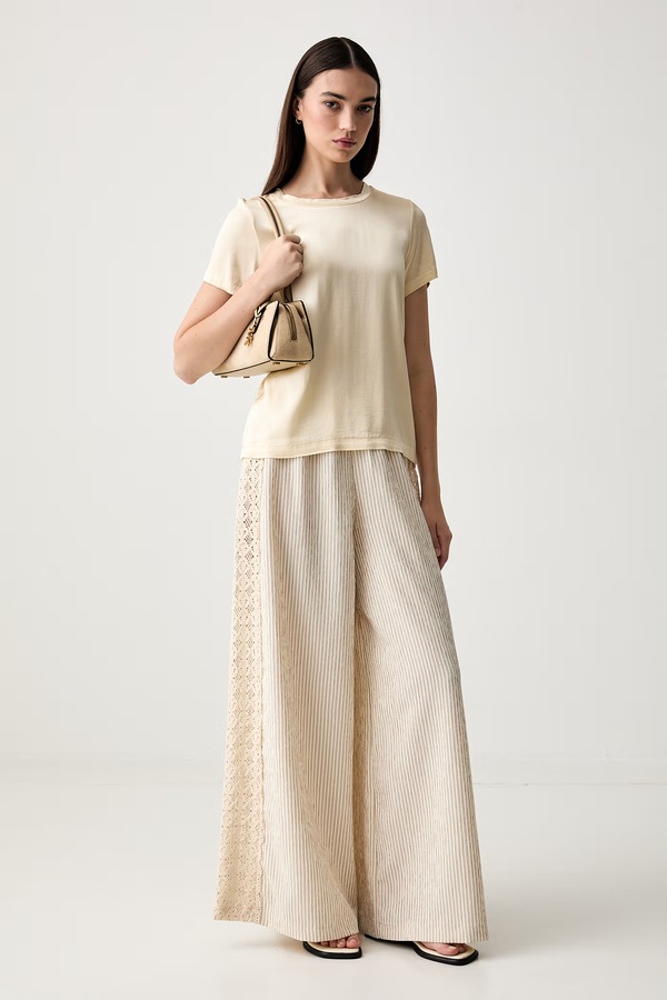 Брюки wide leg женские хлопковые ViCOLO цвет бежевый