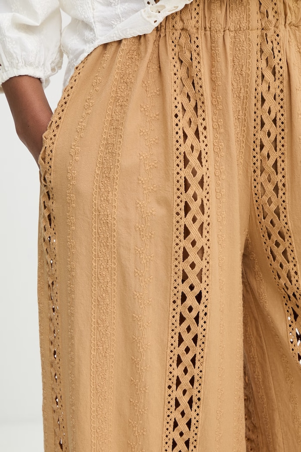 Штани wide leg жіночі бавовняні Haveone колір бежевий фото 4