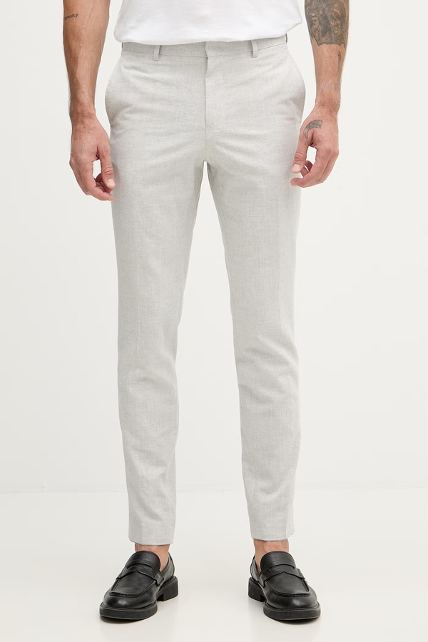 Штани slim fit чоловічі з додаванням льону BOSS Genius колір сірий