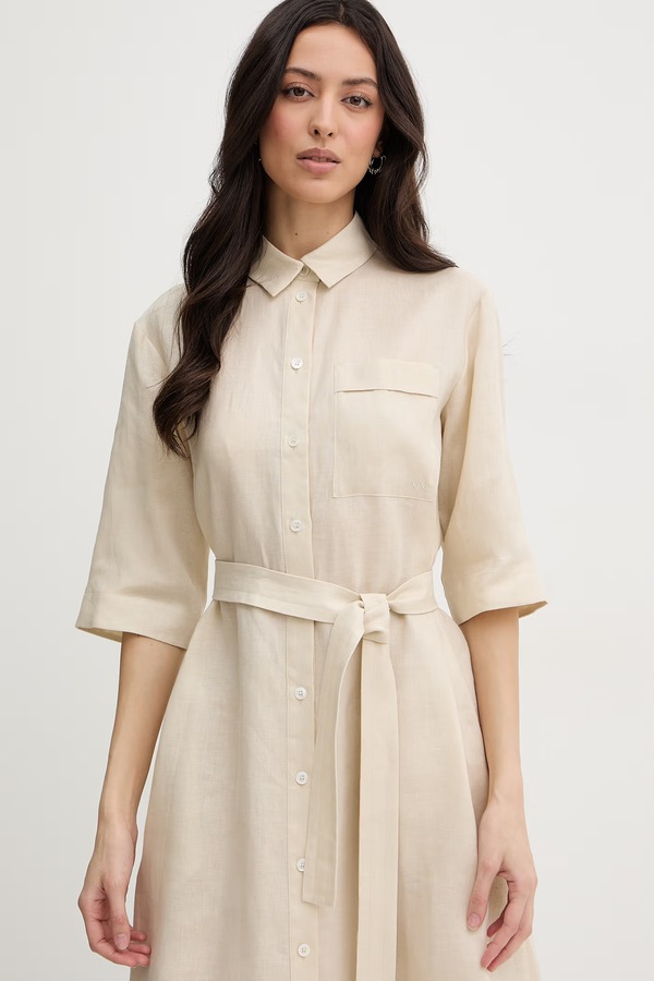 Літня сукня лляна MM by Max Mara TABELLA колір бежевий фото 4