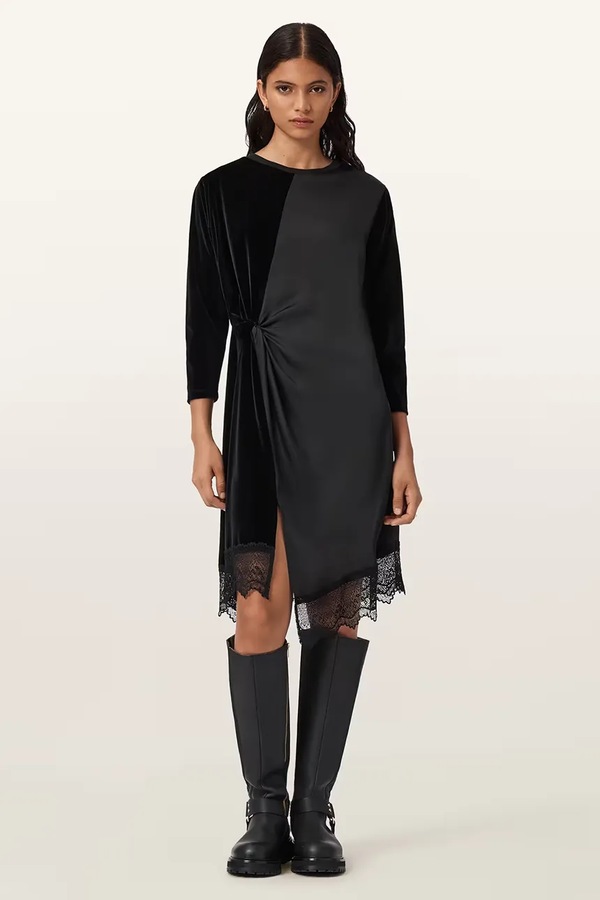 Велюрова сукня AllSaints колір чорний