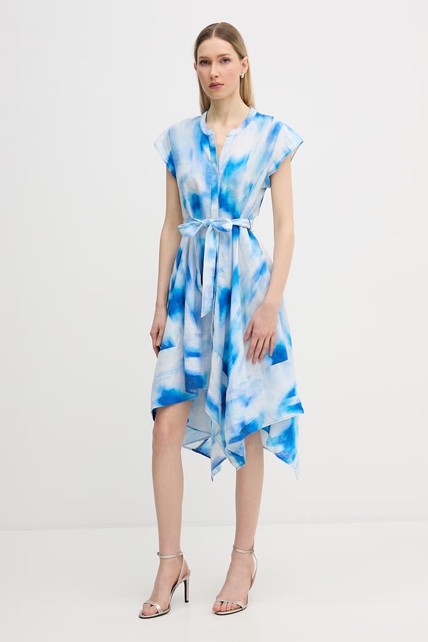 Розкльошена сукня лляна DKNY колір блакитний