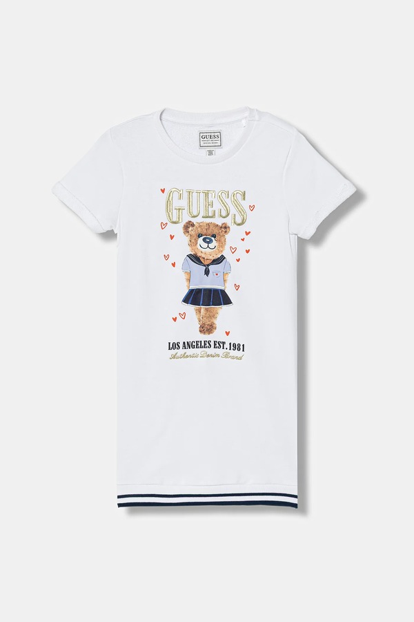 Дитяча бавовняна сукня Guess колір білий