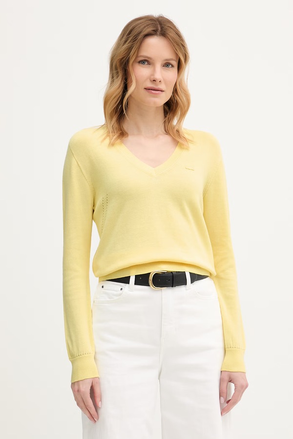 Хлопковый свитер Lacoste цвет желтый