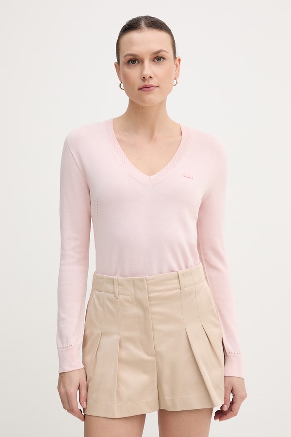Хлопковый свитер Lacoste цвет розовый