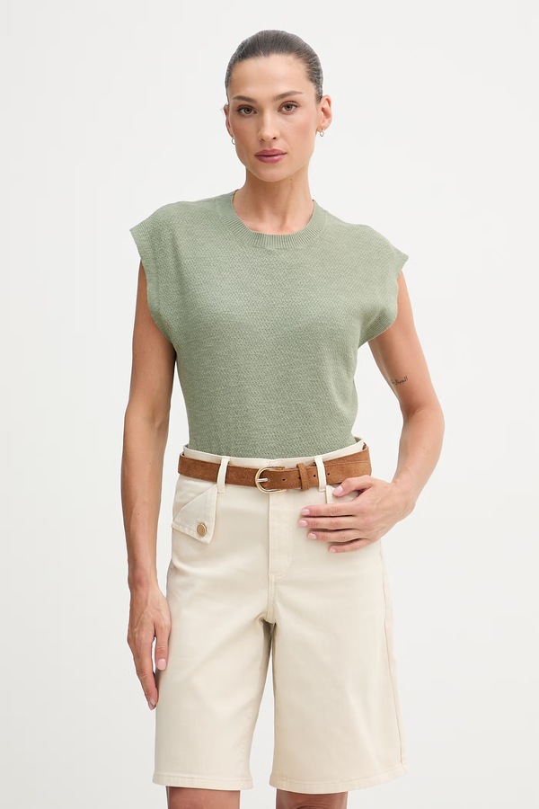 Топ жіночий з льоном United Colors of Benetton колір зелений