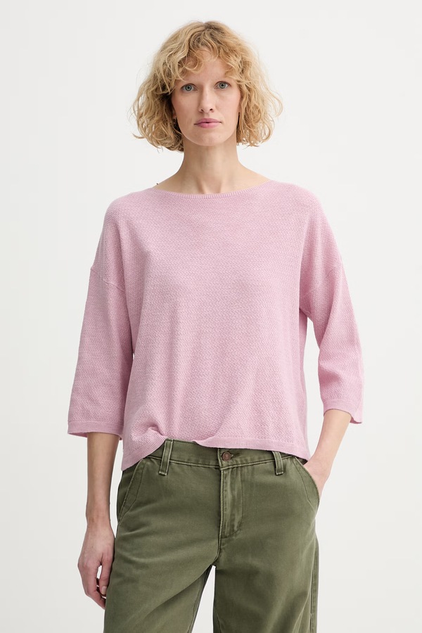 Светр з короткими рукавами жіночий з льоном United Colors of Benetton колір фіолетовий