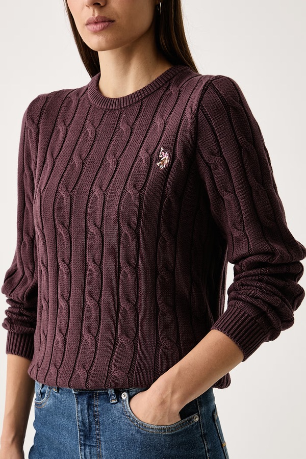 Светр жіночий бавовняний U.S. Polo Assn. CREW NECK CABLE колір блакитний фото 2
