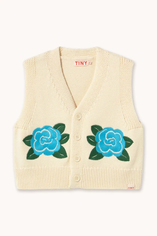 Дитяча бавовняна жилетка Tinycottons FLOWERS KNITTED VEST колір бежевий
