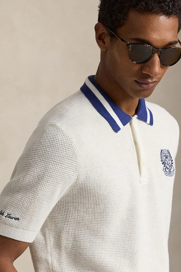 Светр з короткими рукавами чоловічий бавовняний Polo Ralph Lauren Wimbledon колір білий фото 4