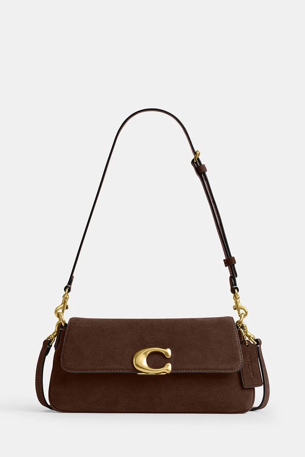 Сумка кросс-боди женская замшевая Coach Suade Jet Shoulder Bag цвет коричневый