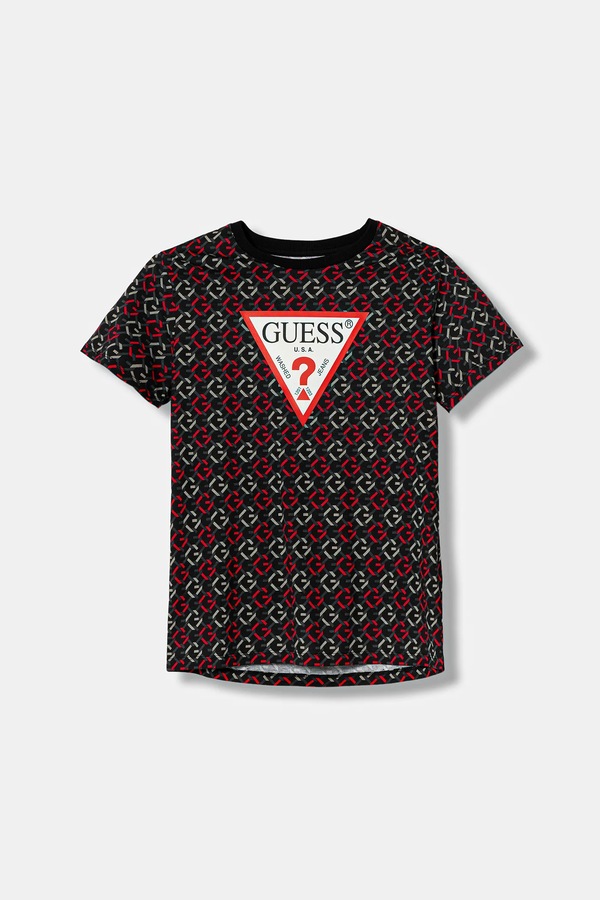 Дитяча бавовняна футболка Guess колір чорний