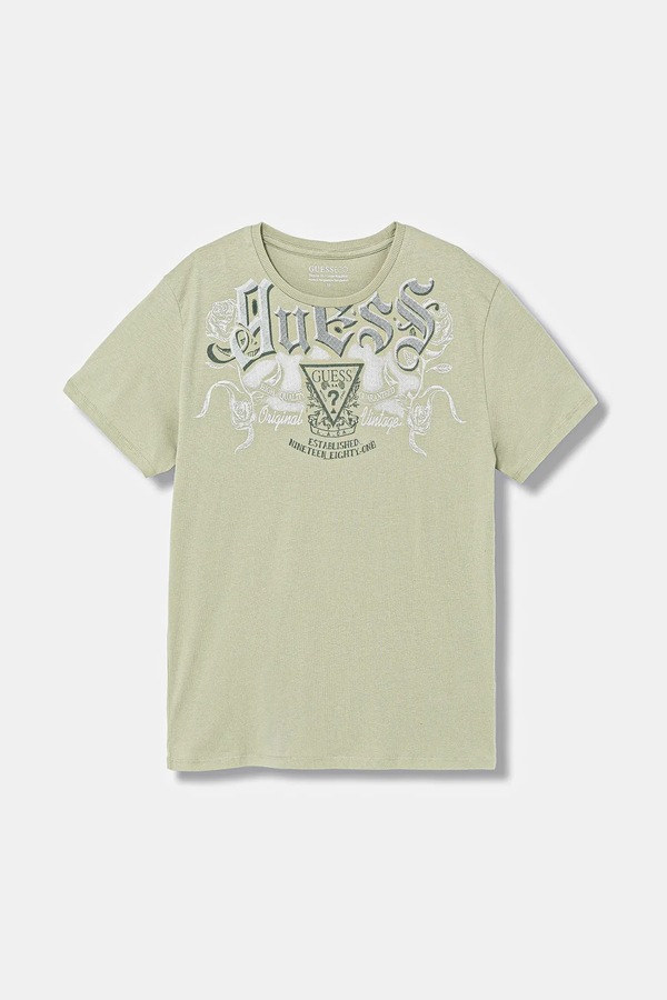Дитяча бавовняна футболка Guess колір зелений