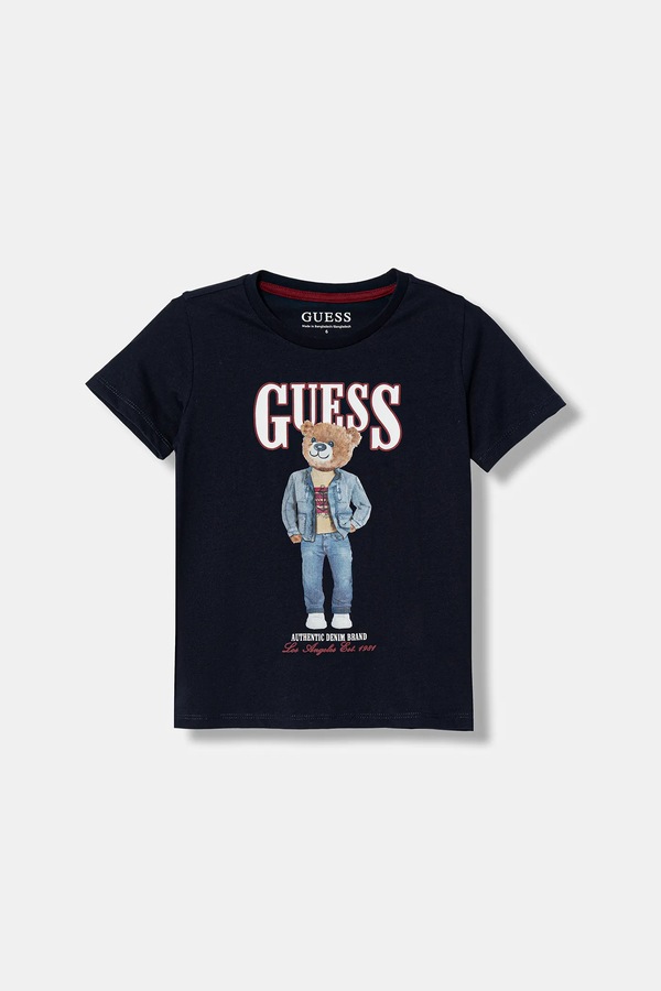 Детская хлопковая футболка Guess цвет синий