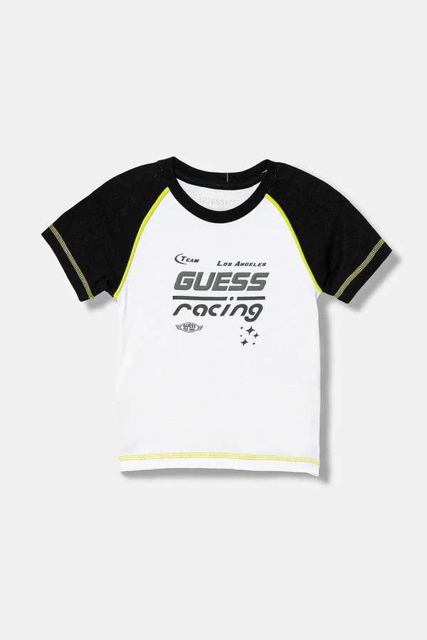 Дитяча бавовняна футболка Guess колір білий