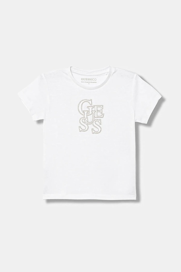 Дитяча бавовняна футболка Guess колір білий