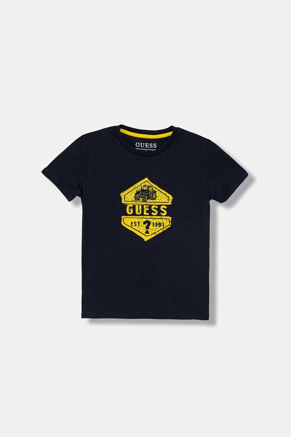 Дитяча бавовняна футболка Guess колір синій