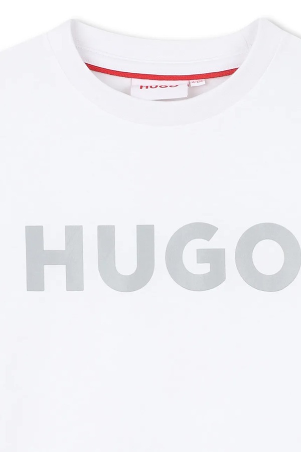 Детская хлопковая футболка HUGO цвет белый фото 2
