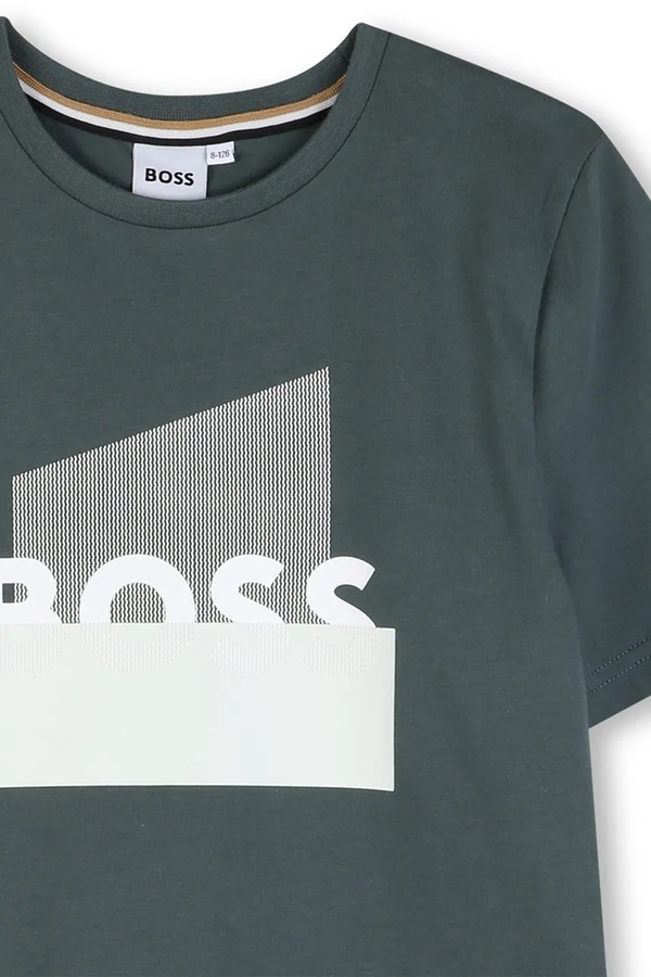 Дитяча бавовняна футболка BOSS колір зелений фото 2