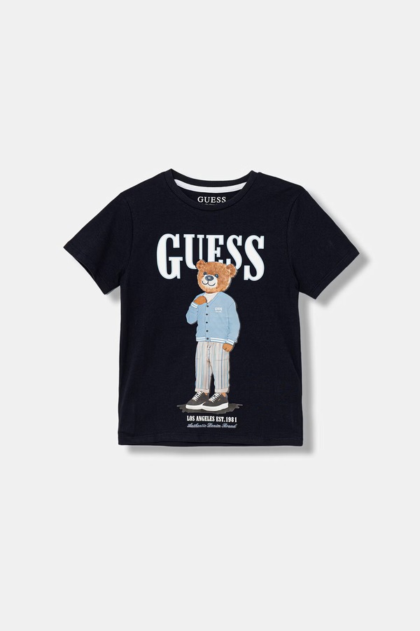Дитяча бавовняна футболка Guess колір синій