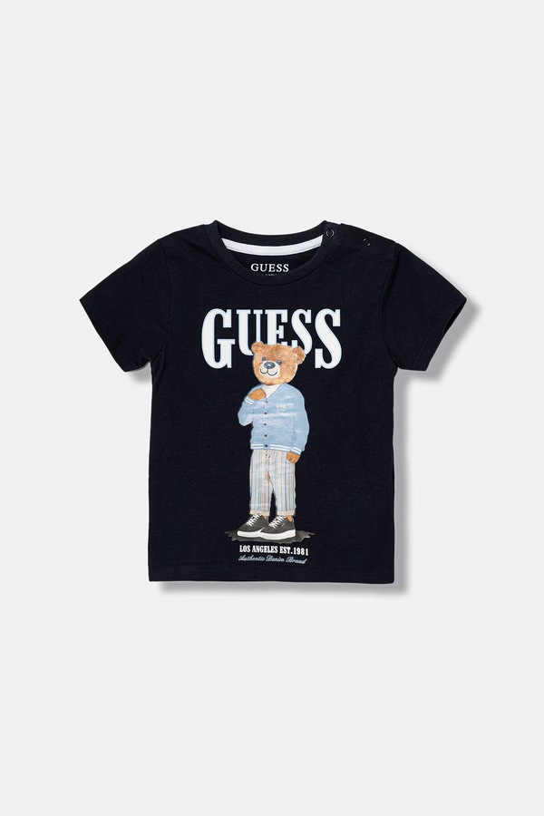 Дитяча бавовняна футболка Guess колір синій