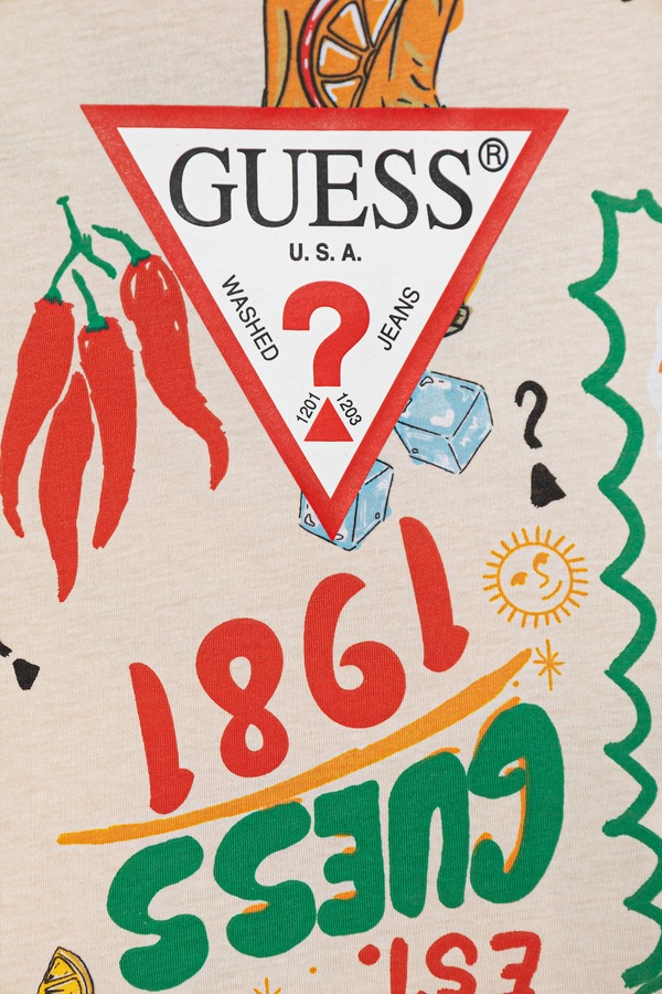 Дитяча бавовняна футболка Guess колір бежевий фото 2