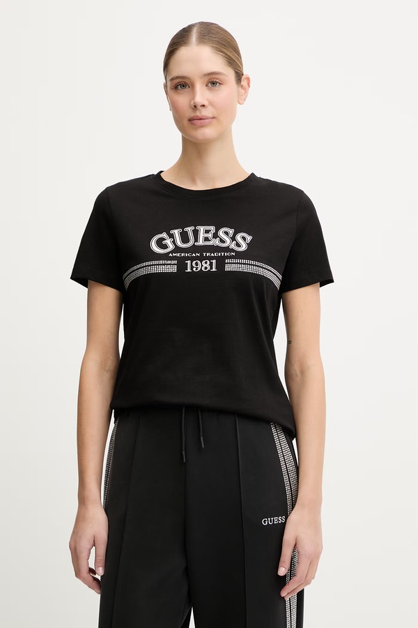 Бавовняна футболка Guess ALDA колір чорний