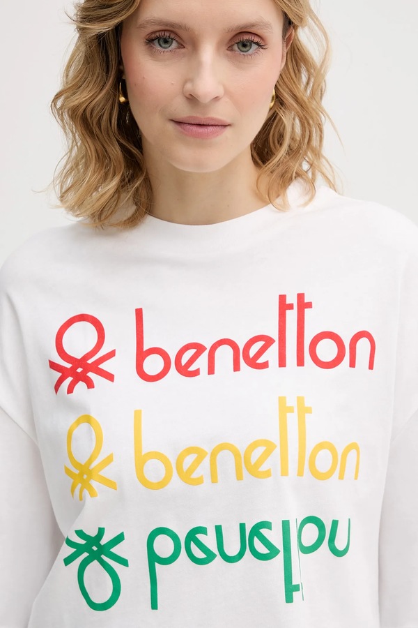 Бавовняна футболка United Colors of Benetton x Stranger Things колір білий фото 4