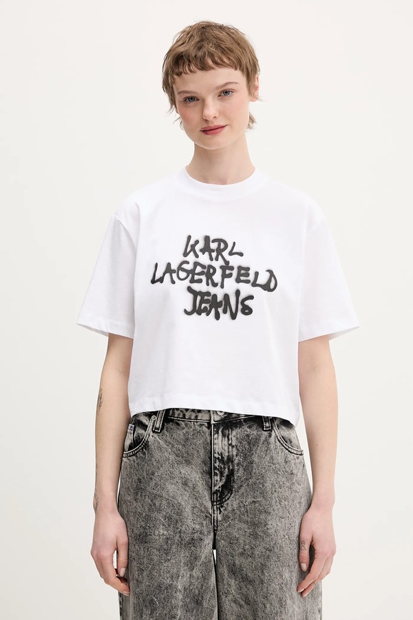 Хлопковая футболка Karl Lagerfeld Jeans цвет белый