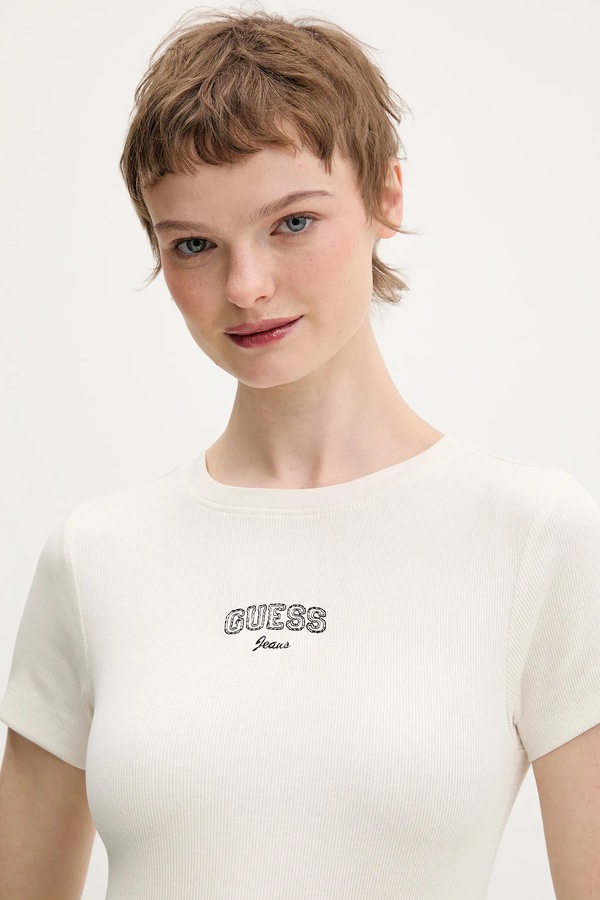Футболка Guess Jeans колір бежевий фото 4