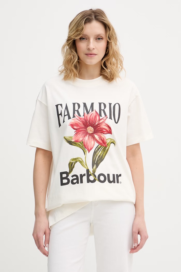 Футболка жіноча бавовняна Barbour x Farm Rio колір бежевий