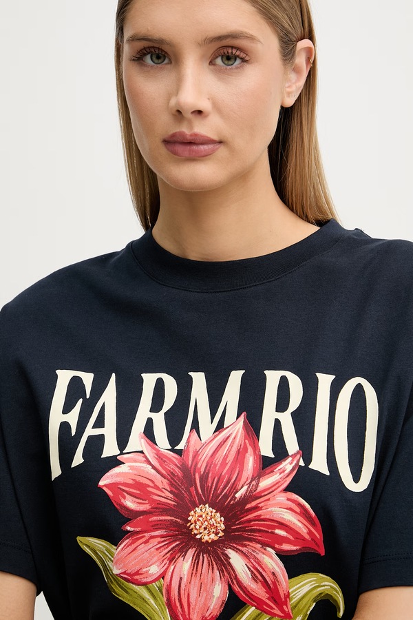 Футболка жіноча бавовняна Barbour x Farm Rio колір темно-синій фото 4