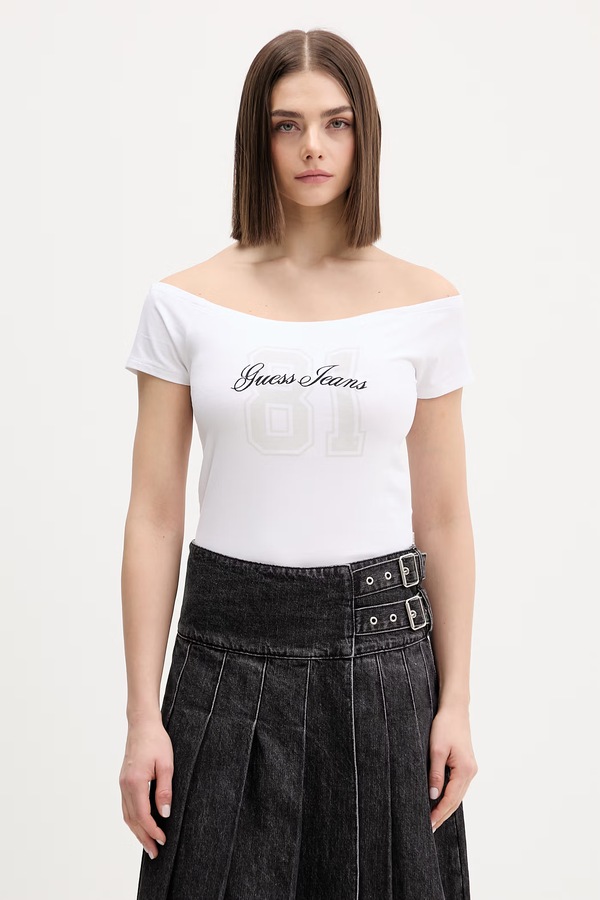Футболка женская хлопковая с эластаном Guess Jeans цвет белый