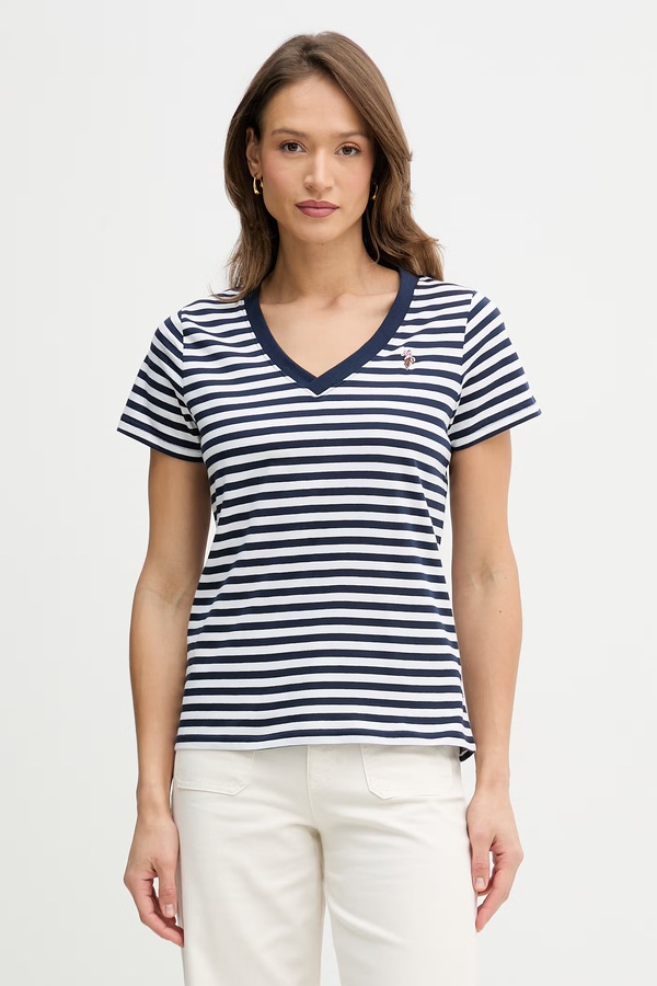 Хлопковая футболка U.S. Polo Assn. STRIPE V-NECK цвет синий