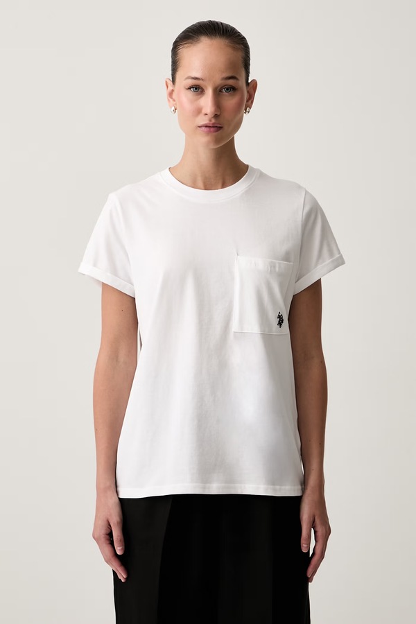 Футболка жіноча бавовняна U.S. Polo Assn. Crew Neck Pocket колір білий