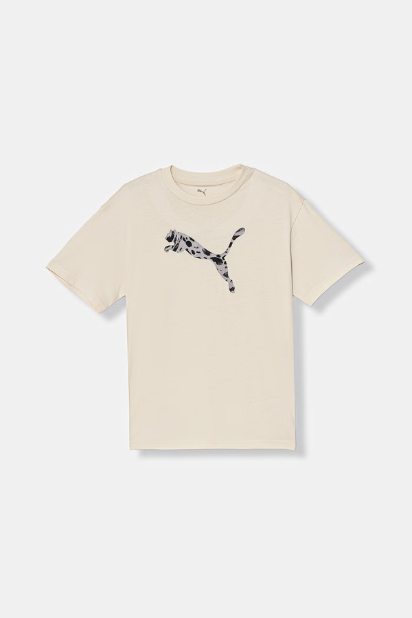 Дитяча бавовняна футболка Puma ESS GRAPHIC Animal колір бежевий