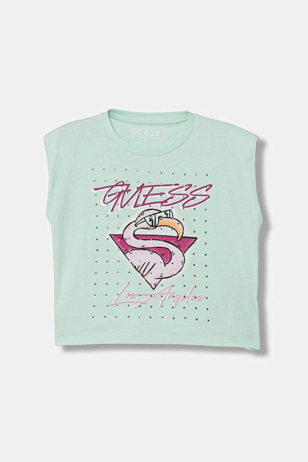 Топ дитяче бавовняне Guess колір бірюзовий