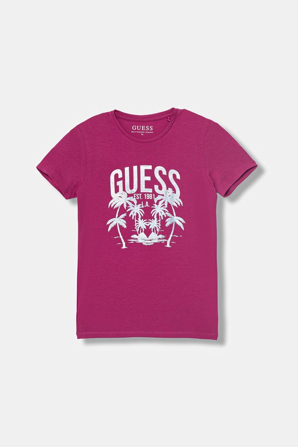 Футболка дитяча бавовняна з еластаном Guess колір рожевий