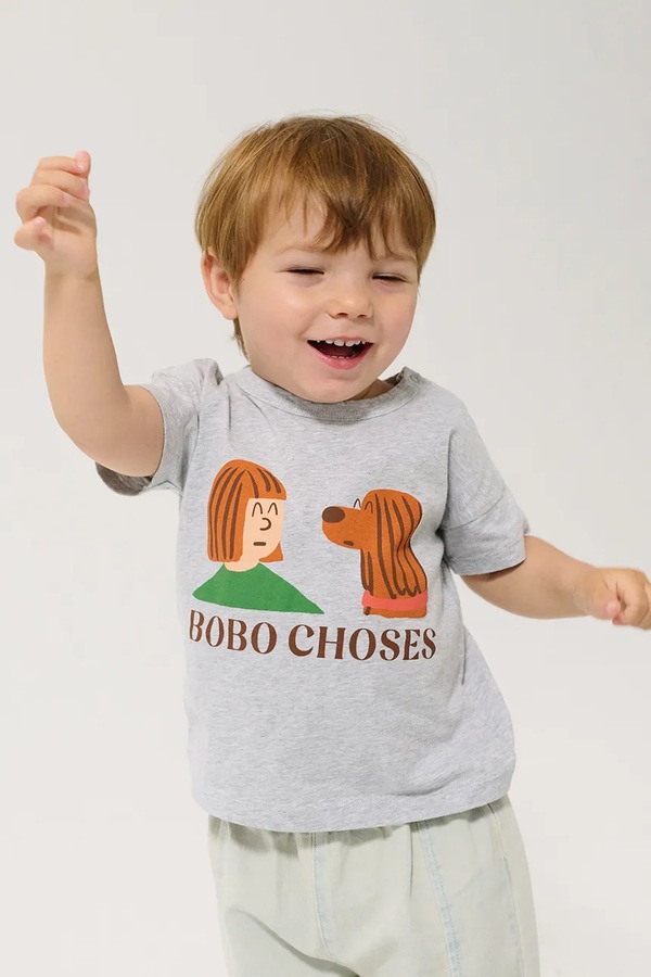 Бавовняна футболка для немовлят Bobo Choses Friends in a Pickle колір сірий фото 3