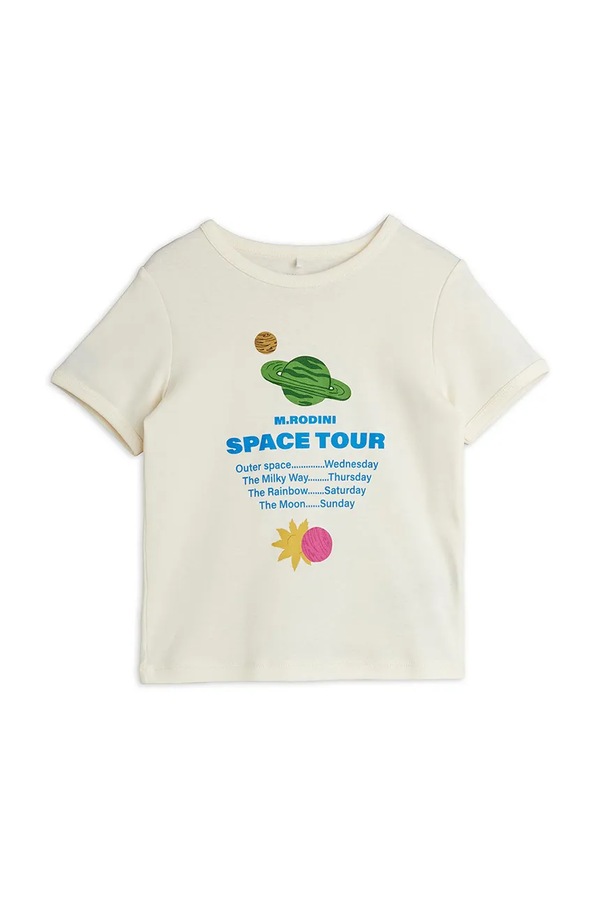 Детская хлопковая футболка Mini Rodini Space tour цвет бежевый
