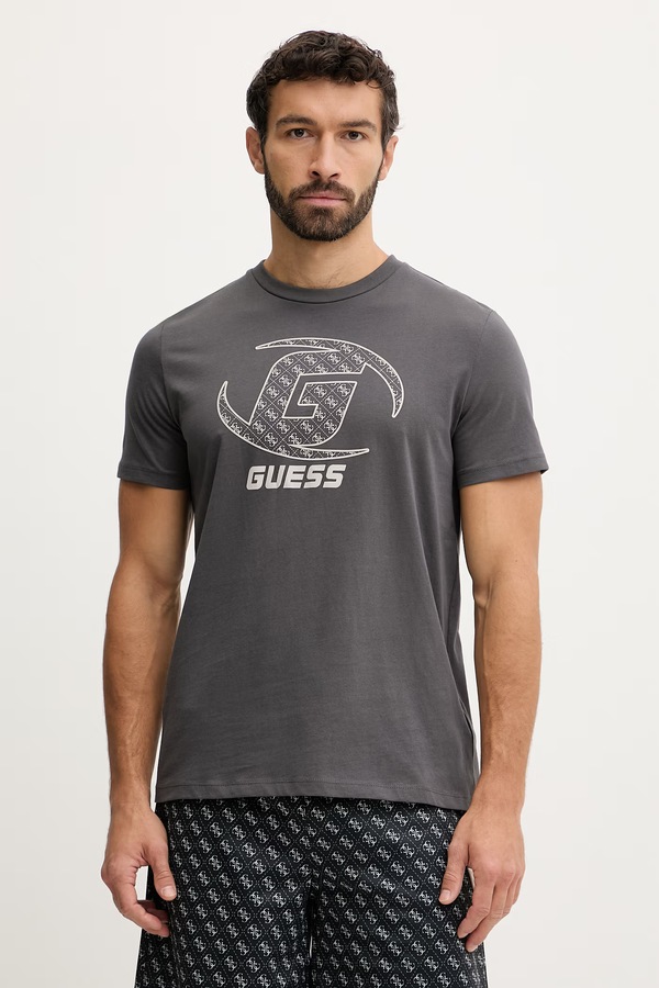 Бавовняна футболка Guess KELE колір сірий
