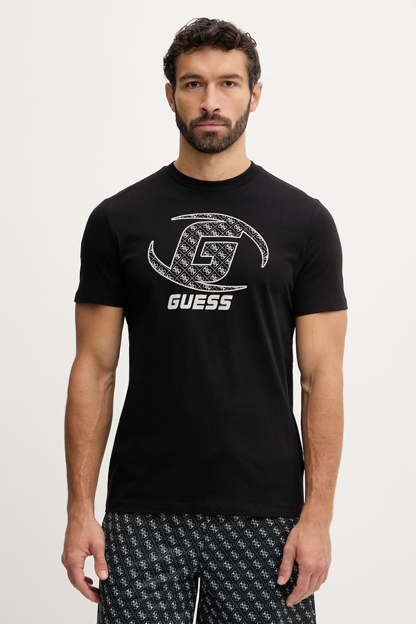Бавовняна футболка Guess KELE колір чорний